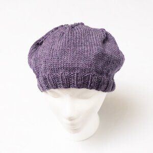 Heathered Lavender Purple Hand Knit Wool Beret Winter Hat